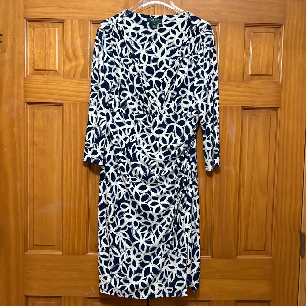 Ralph Lauren Navy and White Long Sleeve Dress Size 16 EUC Worn once!